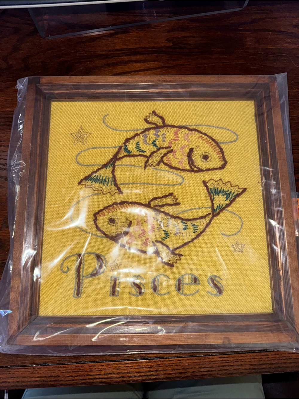 Yellow Pisces Fish Wall Art Embroidery - VINTAGE